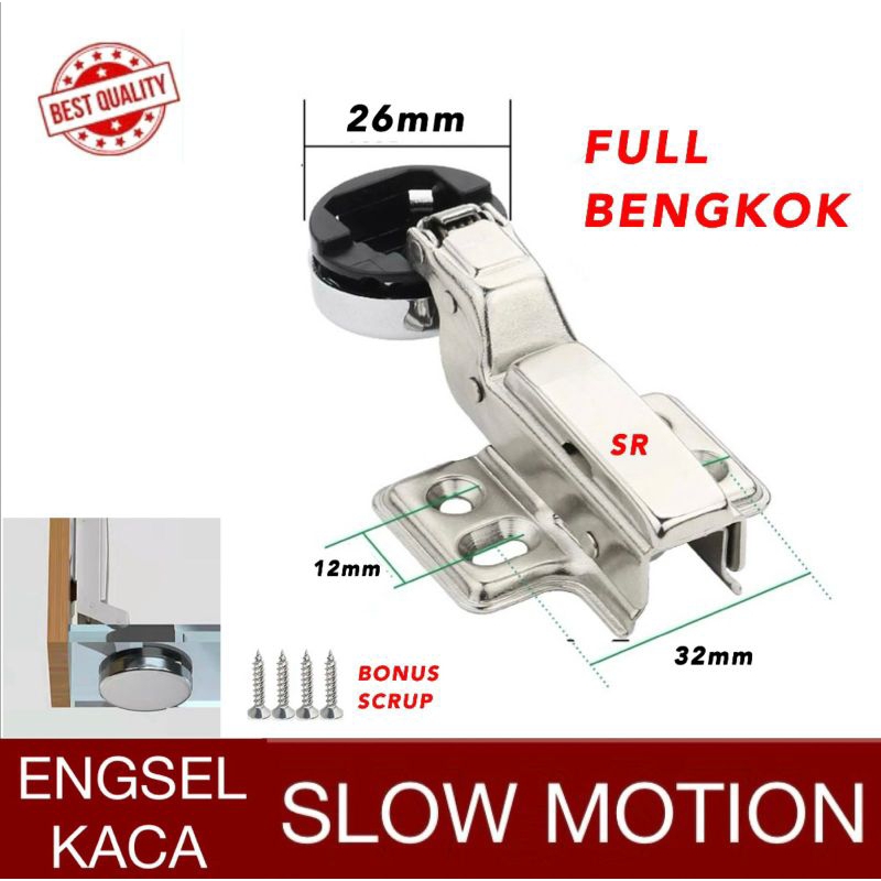 Engsel Kaca/ Engsel Sendok Kaca (Full Bungkuk) Slow Motion/ Hidrolik Soft Close