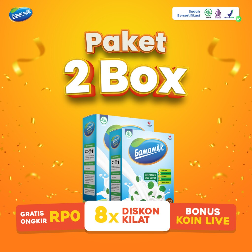 

Paket (2BOX) GAMAMILK Susu Etawa Membantu Meredakan Rematik, Asam Urat, Nyeri Sendi & Tulang