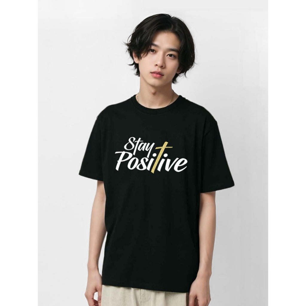 KAOS ROHANI HANDESIGN COMBED COTTON STAY POSITIVE HITAM / CODE: POS1