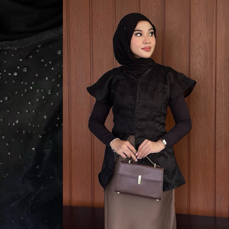 KLEA Tille Vest Organza Glitter | Organza Premium Vest Brukat | Atasan Outer Organza Wanita