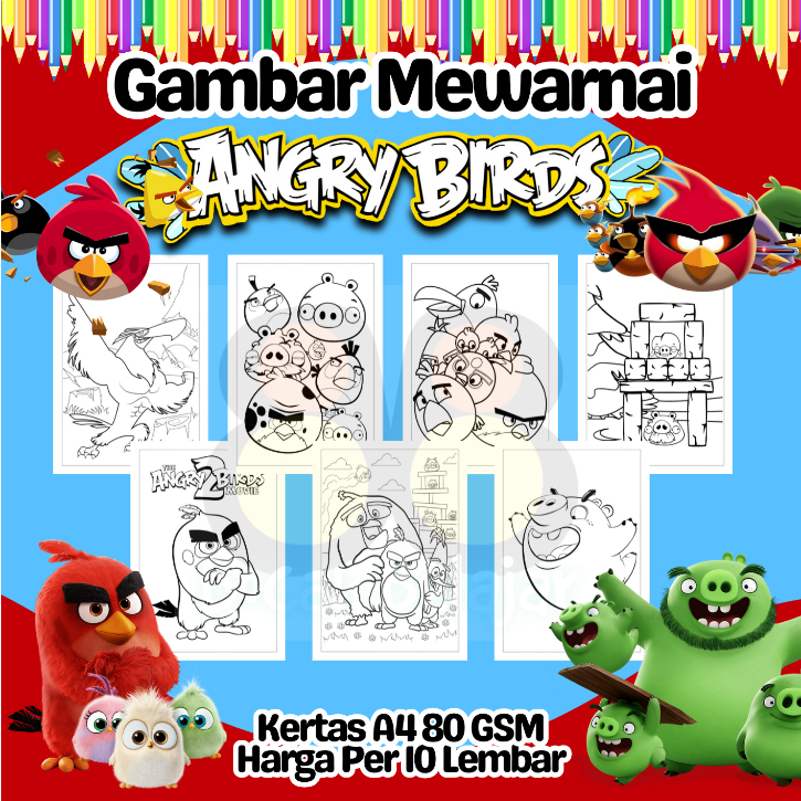 

10 Lembar Kertas A4 Gambar Mewarnai Tema ANGRY BIRDS Termurah - Anak Anak TK SD PAUD Remaja