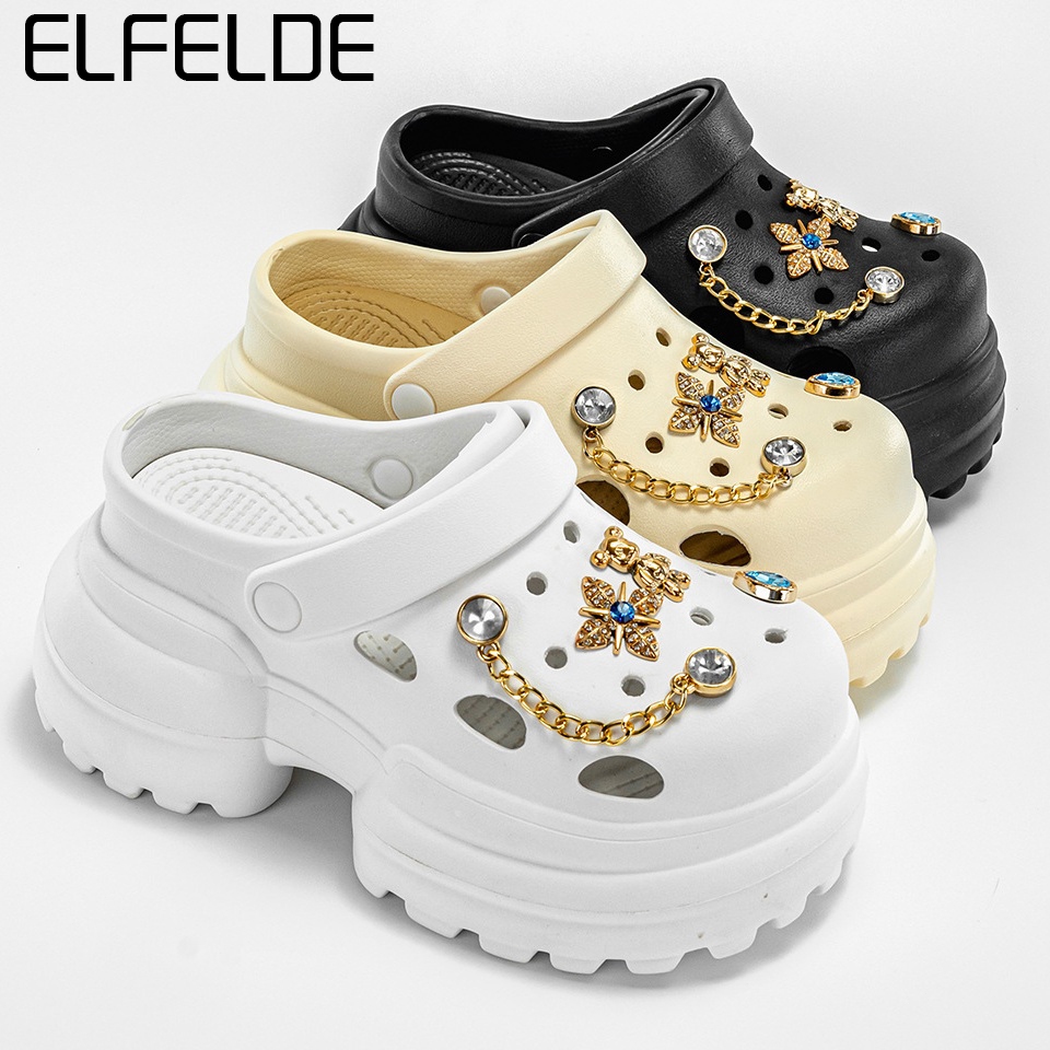 ELFELDE Sandal Kodok Wanita Tinggi Sandal Baim Jelly Wanita Wedges Sandal Selop Baim Wanita Dewasa