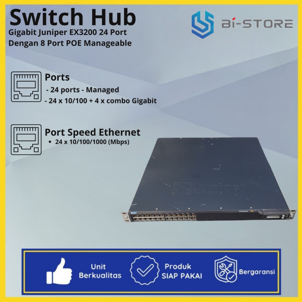 Switch Hub Gigabit Juniper EX3200 24 Port Dengan 8 Port POE Manageable