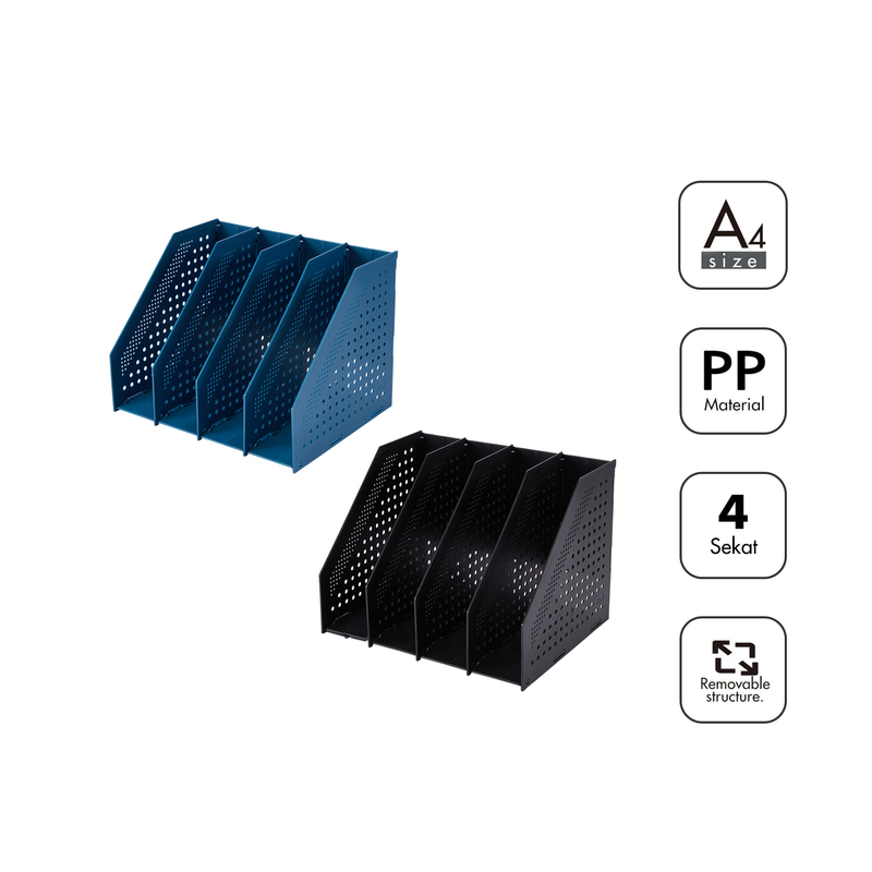 

[Terminal Stationery 01] Bantex Magazine Holder / File Tray / Rak Buku Majalah Bahan PP Dapat Dilipat | 4 Sekat BJ7694