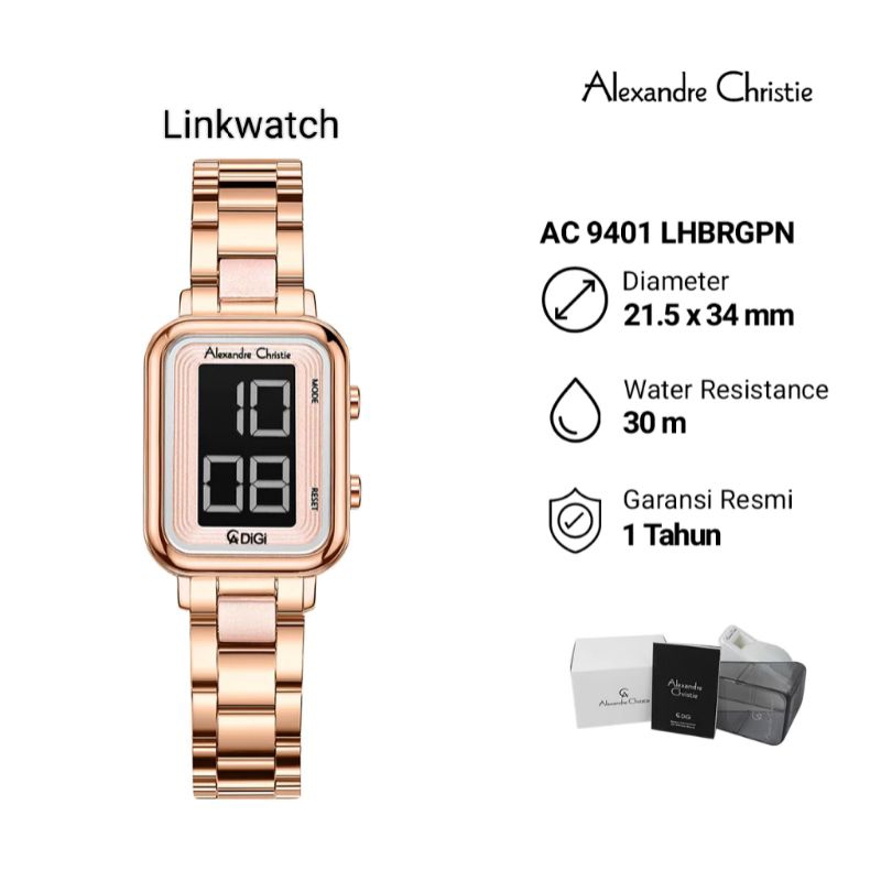 Jam tangan wanita Alexander Christie AC 9401 LHBRGPN Rantai Digital Original Garansi Resmi