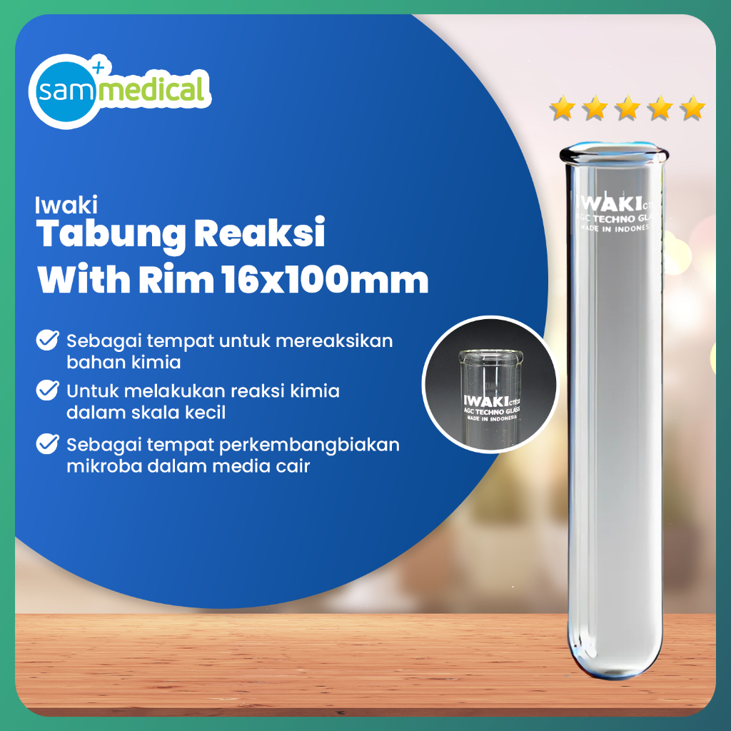Iwaki Tabung Reaksi +  Rim - 16x100mm / Tabung Kaca / Tabung Sampel / Tabung Laboraturium