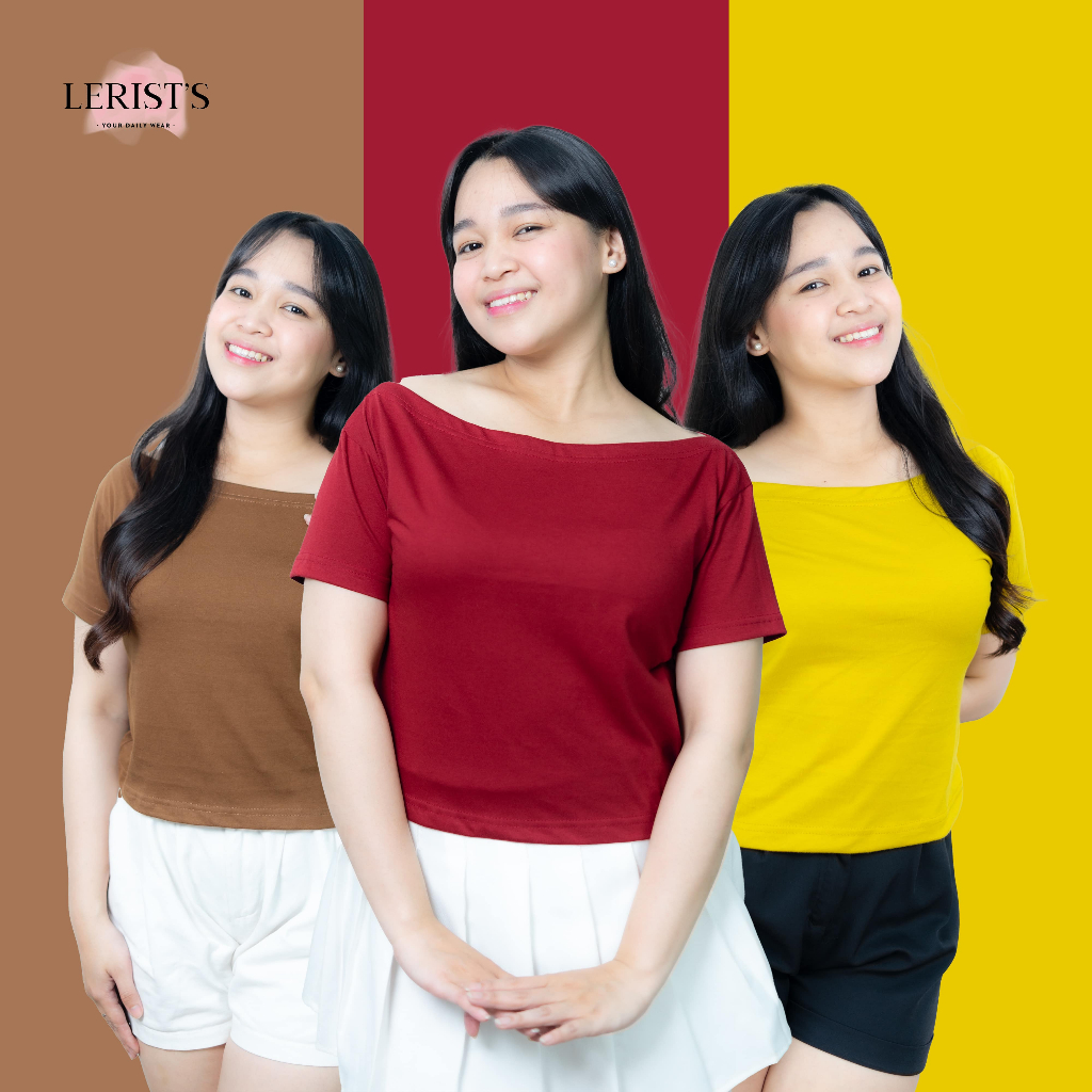 SHOULDER CROP TOP Lerist - Atasan wanita crop top polos Kaos Katun Cotton Combed 30s Premium Baju Pe