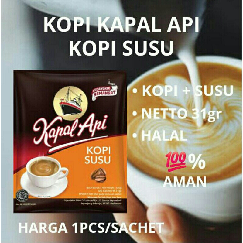 

kopi kapal api kopi susu kemasan 31gr harga satu sachet satuan