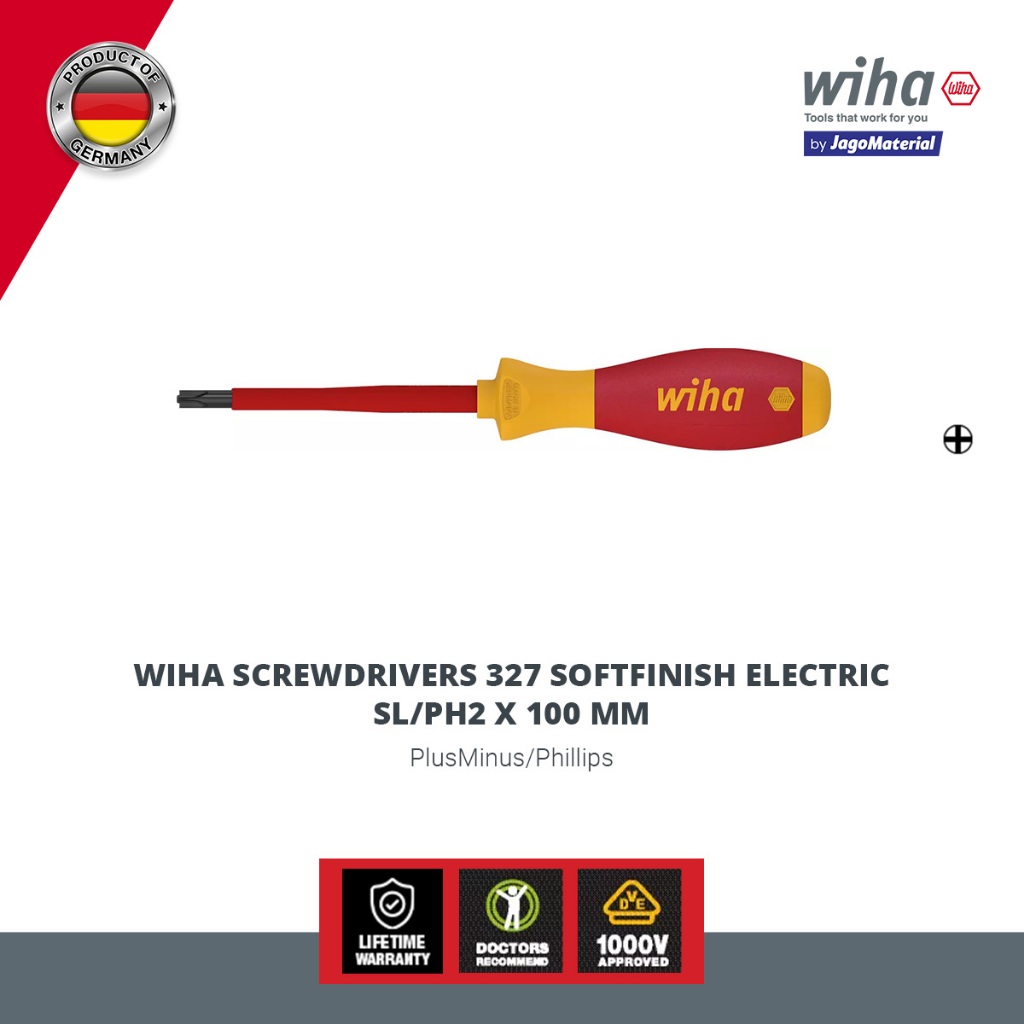 Wiha Insulated Screwdriver 327 SoftFinish® Electric - Obeng Plus Minus Insulasi