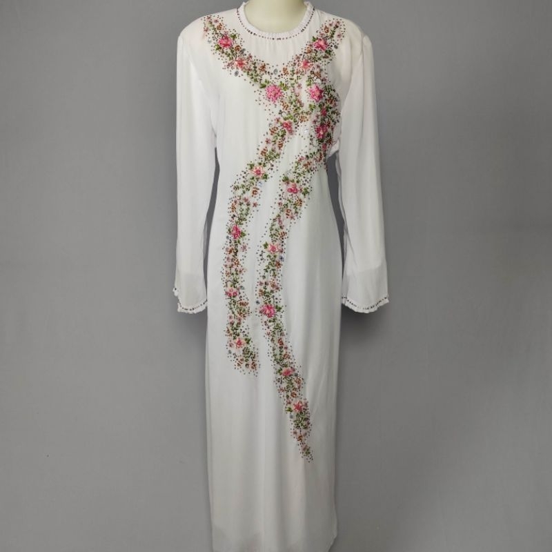 S Exclusive - Gamis Putih Sulam Pita Mewah Menawan/ Gamis JUMBO