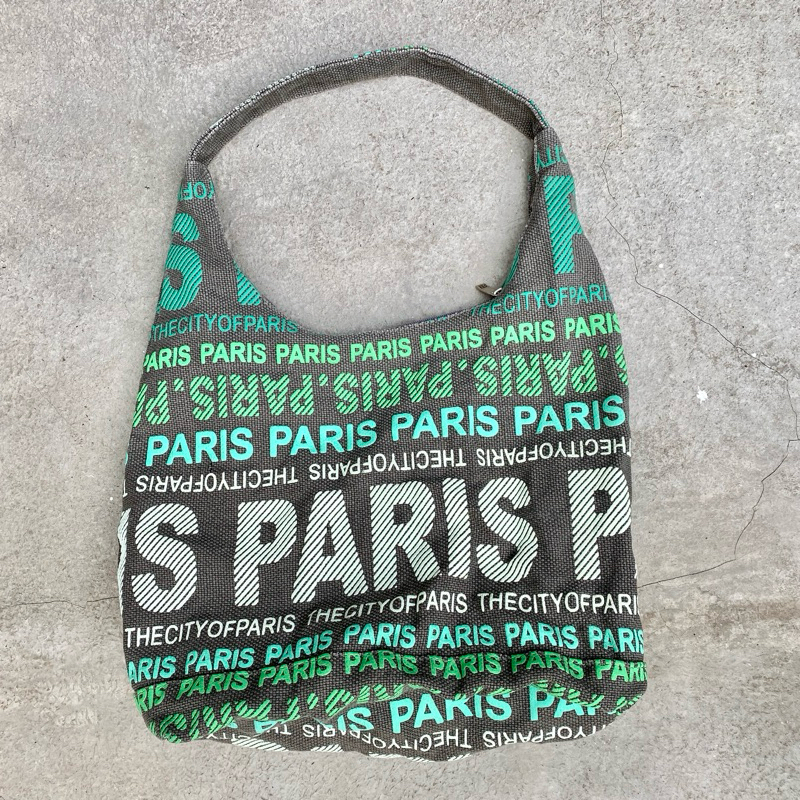 PRELOVED Well Used Robin Ruth Paris Hobo Canvas Bag Green ORI