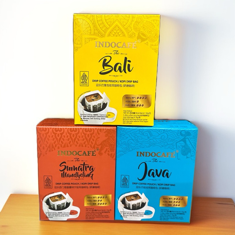 

Indocafe The Java Drip / The Bali / Sumatera Mandheling Coffe Pouch