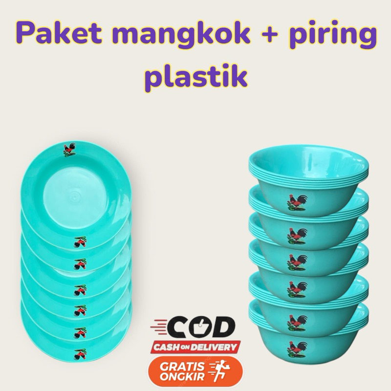 Bundle Piring + Mangkok Plastik Ayam Jago Lusinan Munimshop