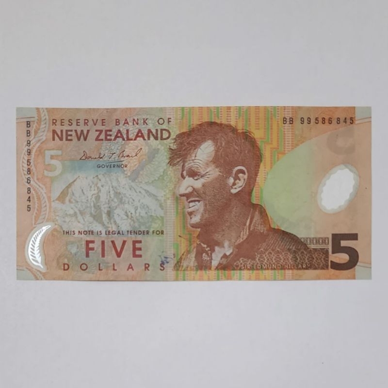 Souvenir Uang Asing Kuno New Zealand 5 Dolar Kuno Old Series Polymer