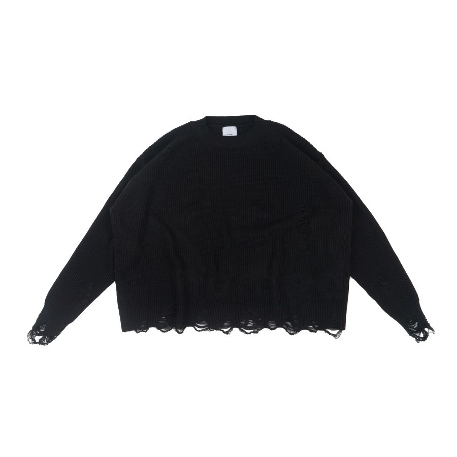 Outer - NOMAD STUDIO Distressed Oversized Knit Sweater Black (Knitwear)