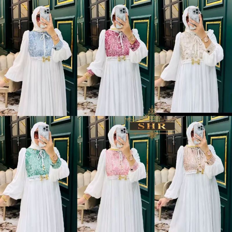 SHR MIDI DRESS CERUTY MIX TILE BORDIR