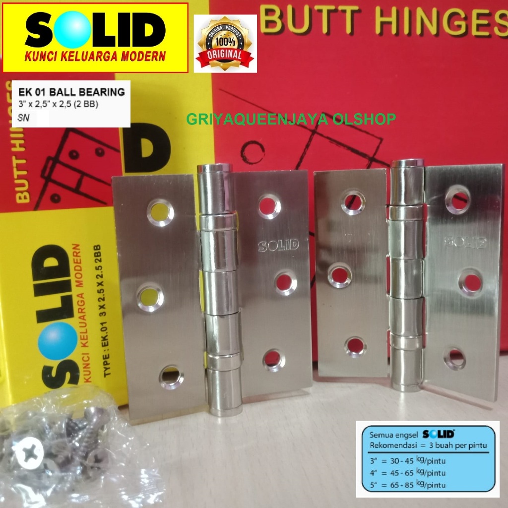 Engsel Solid EK01 Ball Bearing 3" inch Engsel Pintu/Jendela