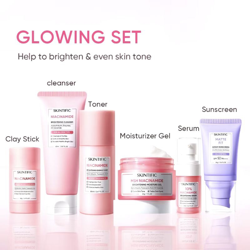 SKINTIFIC 5pcs with sunscreen - Paket Skincare Low pH Cleanser + Moisture Gel MSH Niacinamide + Seru