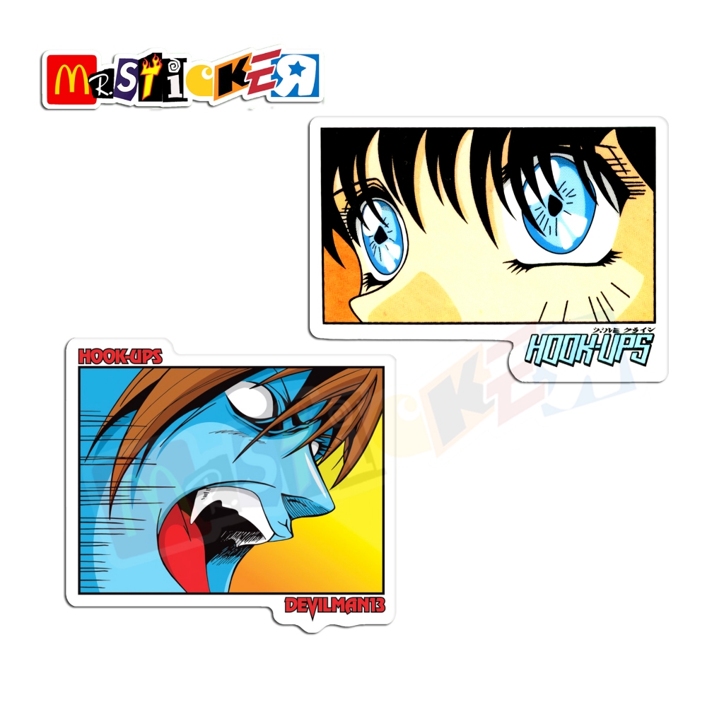 sticker hook ups skateboards anime eyes devilman graphic logo diecut stiker vintage