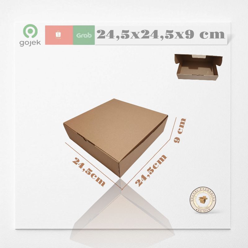 

kardus ukuran 24,5x24,5x9 cm die cut model pizza