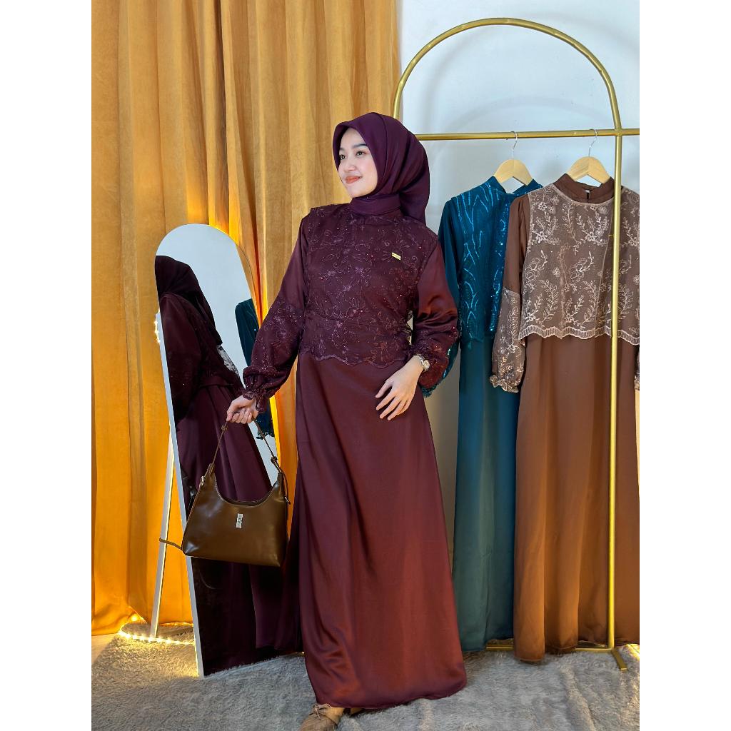Kovena | Gamis Satin Brokat Inner Outer Maxmara Silk Premium
