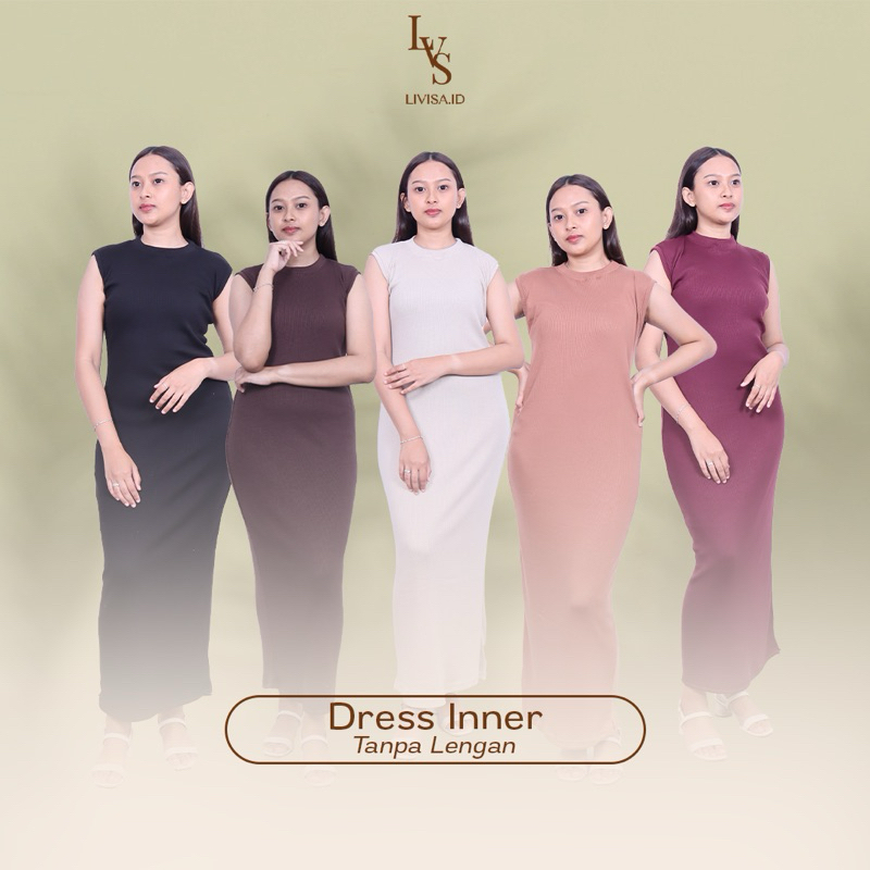 Dress Inner Knit Basic Maxi Bodycone Tanpa Lengan   Knit Katun