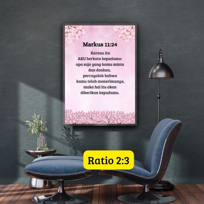 Home Decor Kristen, Printable Christian Wall Art,Bible Quotes, Bible Verse/Hiasan Dinding Pink Cherr
