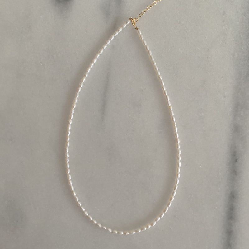 Glossiethinc - Mini Pearl Classic Choker Necklace 925 Sterling Silver / 14k Gold Filled | Kalung Mut