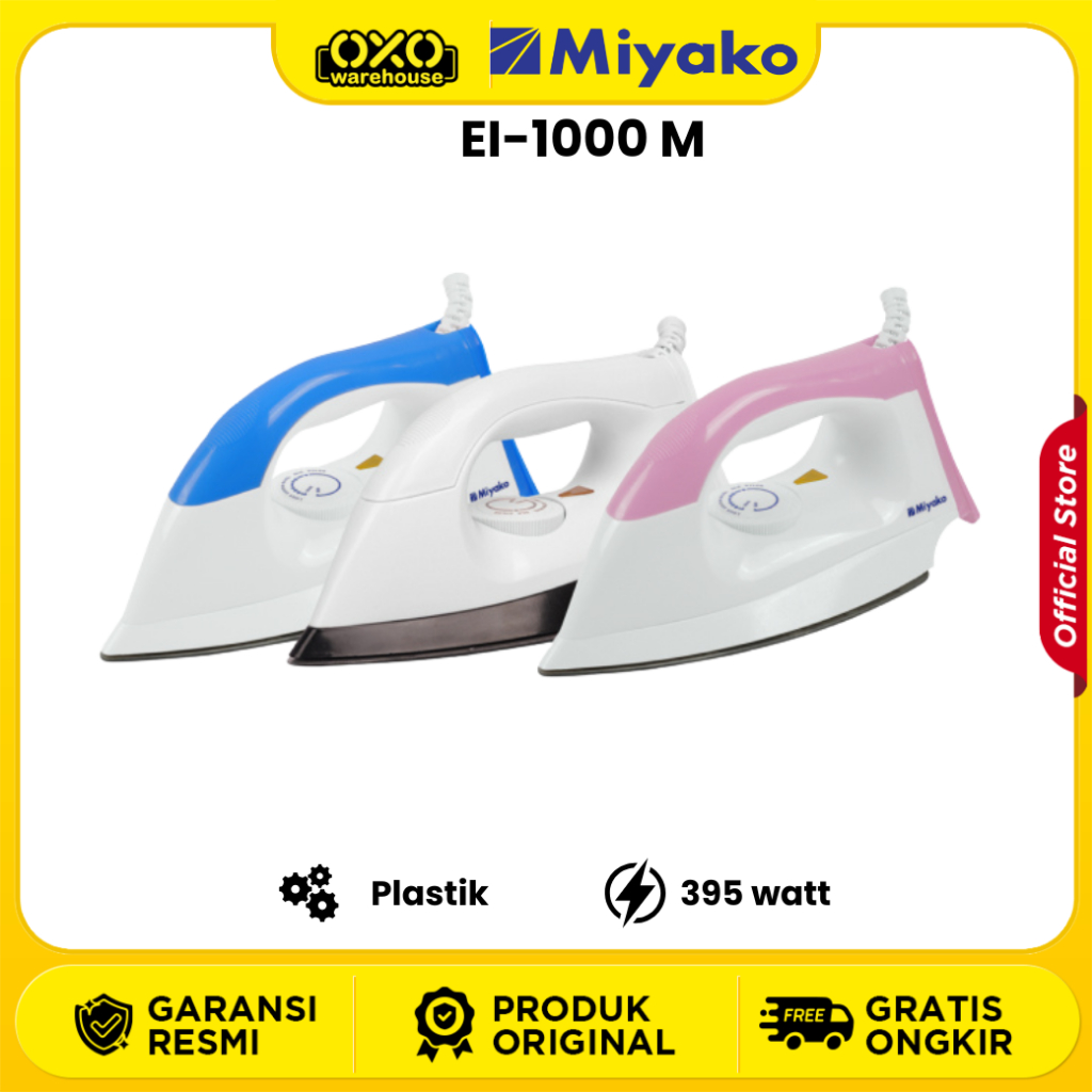 MIYAKO Setrika EI-1000 M BL PK Electric Dry Iron Low Watt  Original Garansi Resmi