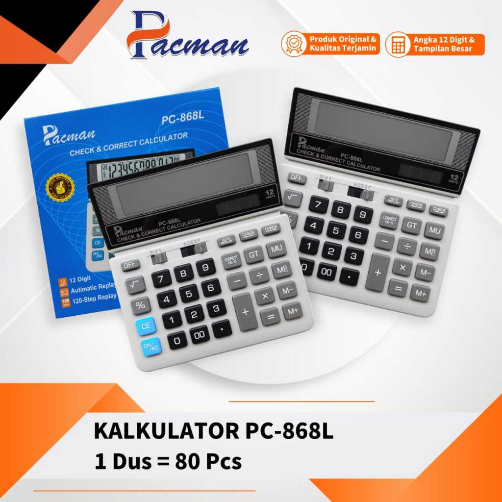

(1 Pcs) Calculator 12 Digit Pacman PC-868L / Kalkulator 12 Digit Pacman PC-868L Check&Correct