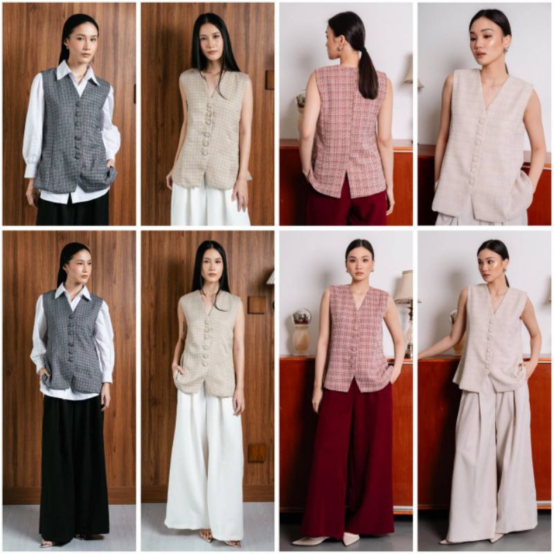Tashi Vest Set Baju Setelan Wanita Casual Rompi Celana Kulot Panjang Kuliah Kerja Kantor