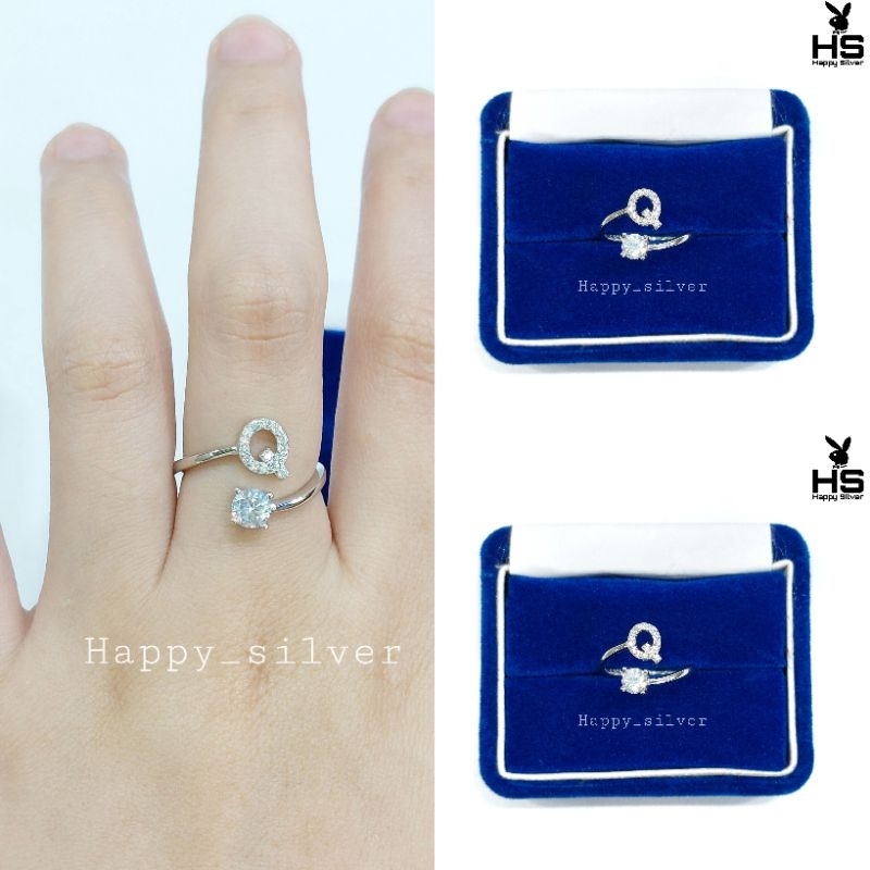 Cincin Perak Wanita Asli Silver 925 Lapis Emas Putih asli Model Nagita,Cincin Huruf Alfabet Adjustab