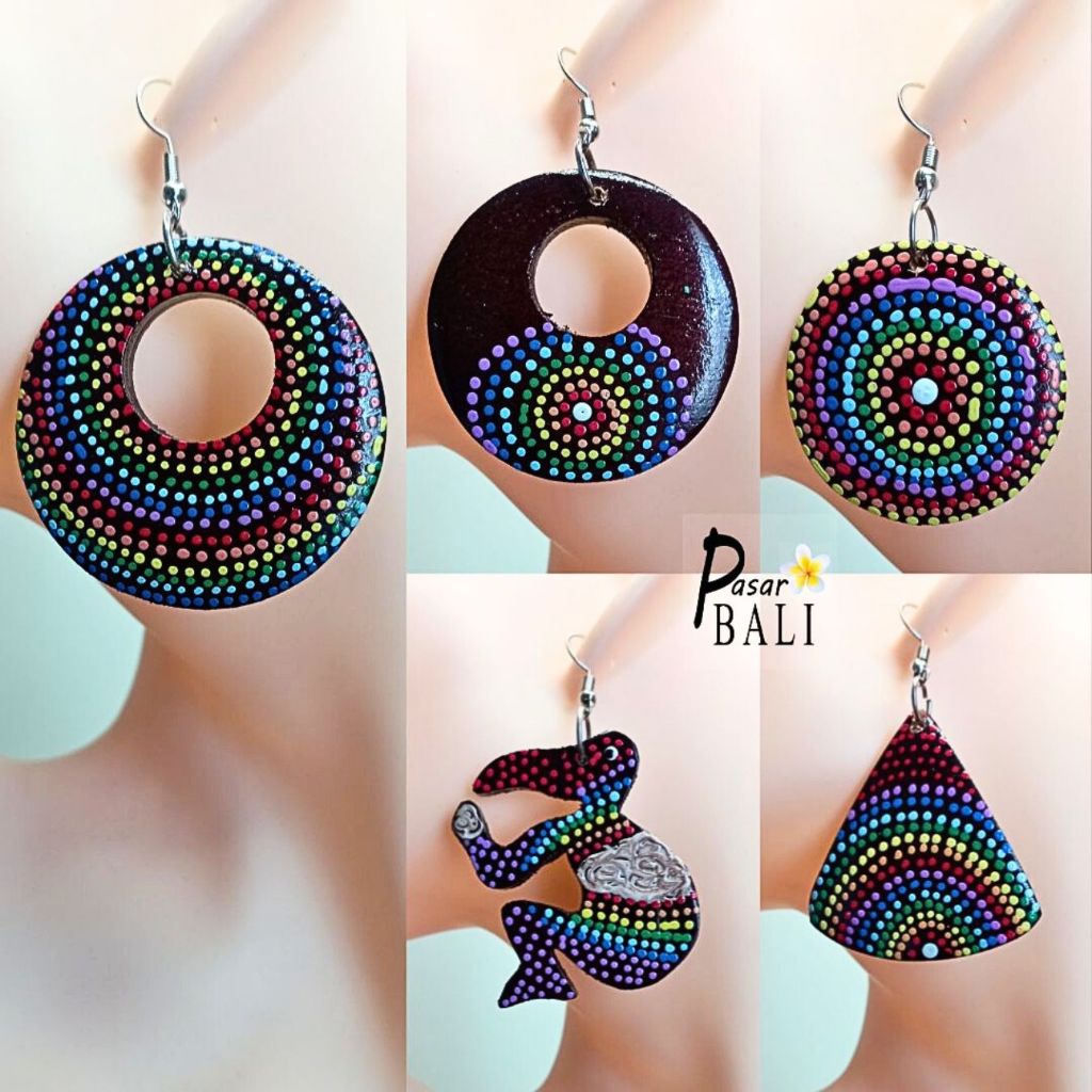 Anting Kayu Etnik Unik Polkadot - Souvenir Bali