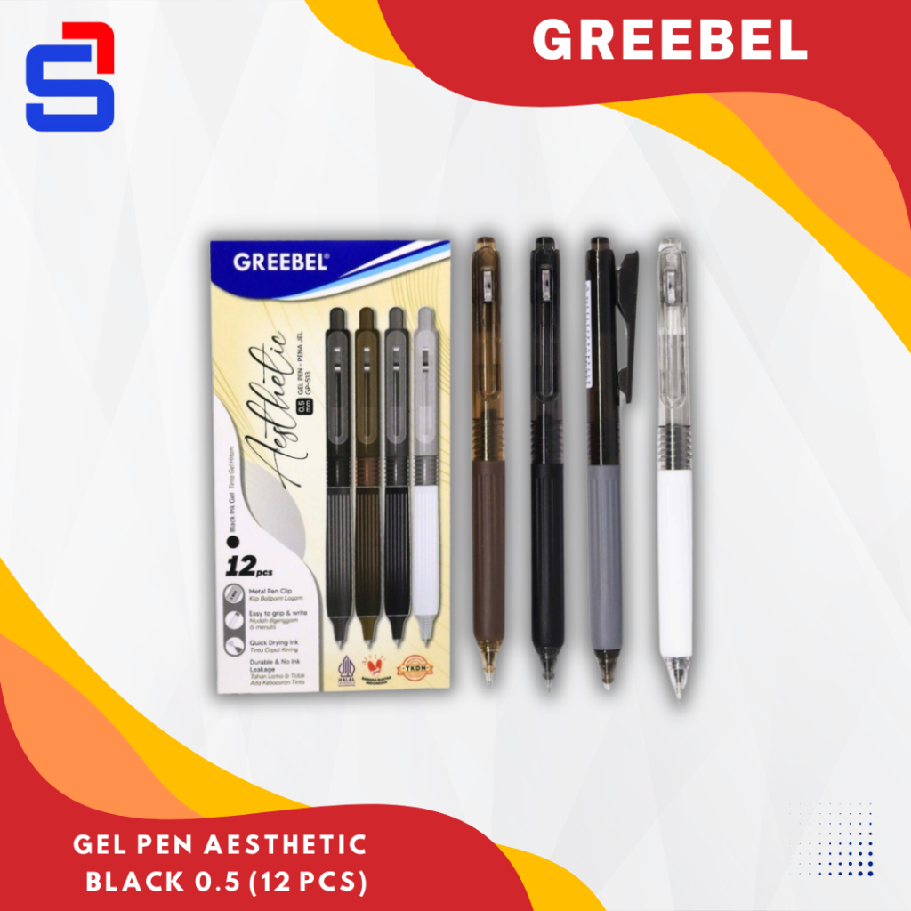 

GREEBEL PULPEN GEL / Gel Pen Aesthetic GP-513 0.5 Hitam (12PCS/SET) / Ballpen Gel Ballpoint Bolpen Bolpoin Pena Gel