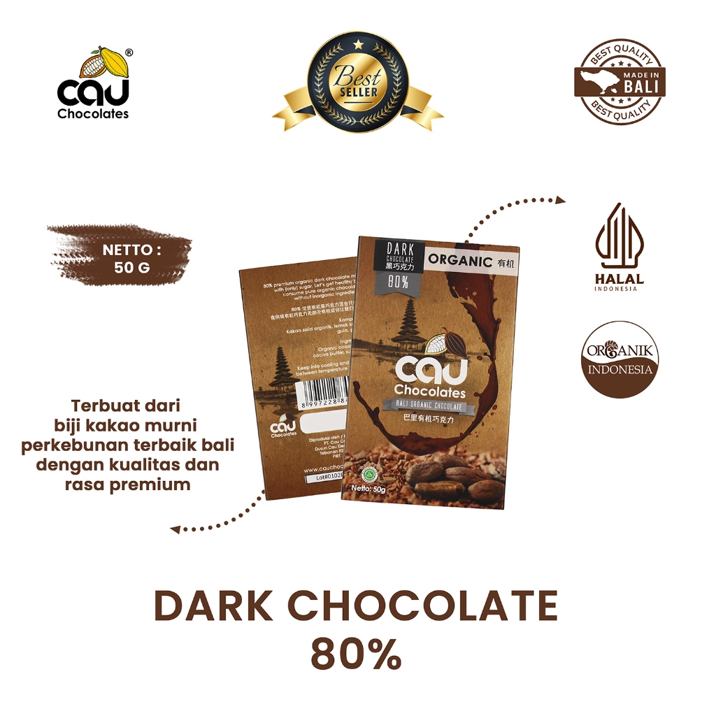 

CAU CHOCOLATES - Dark Chocolate / Coklat 80% dengan Gula Kelapa - 50 gr