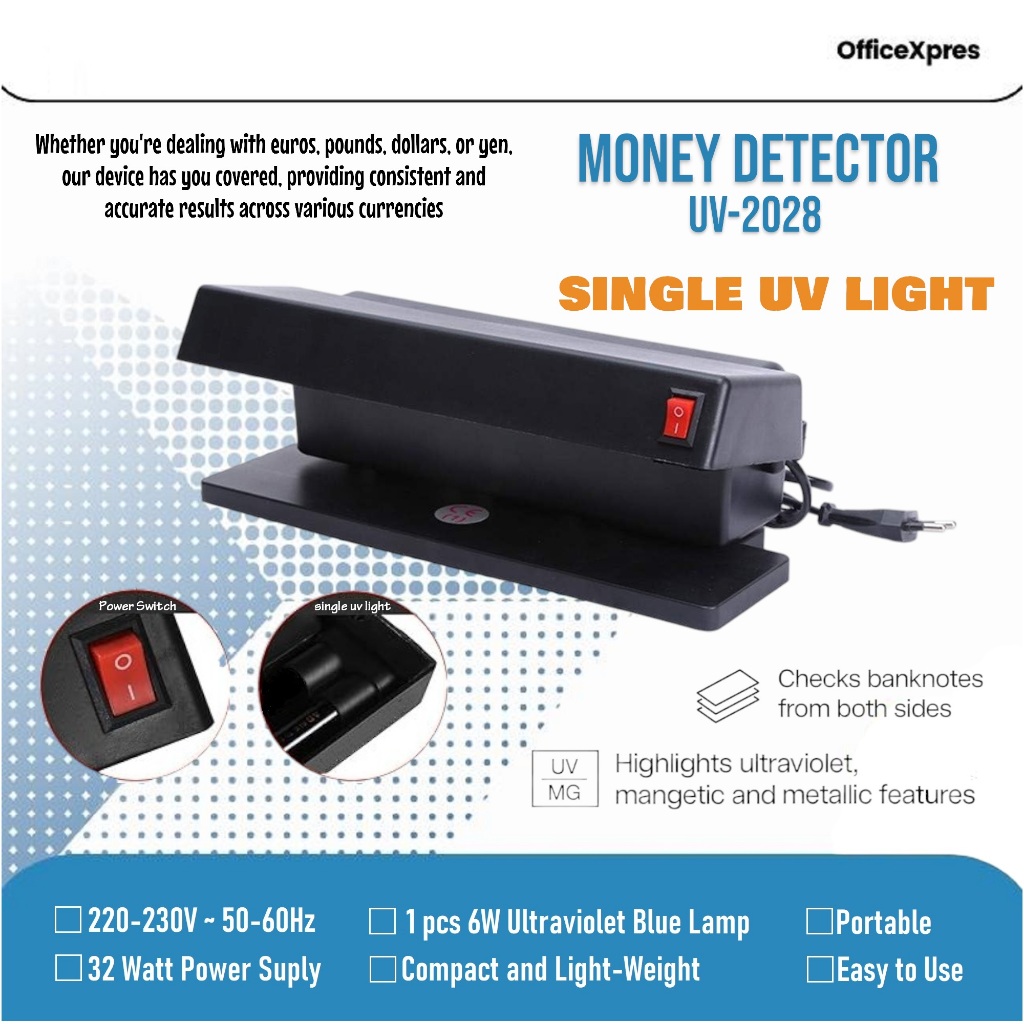 Money Detector Machine Single UV Lamp / Alat Pendeteksi Uang Palsu 1 Lampu / Fake Money Detector / U