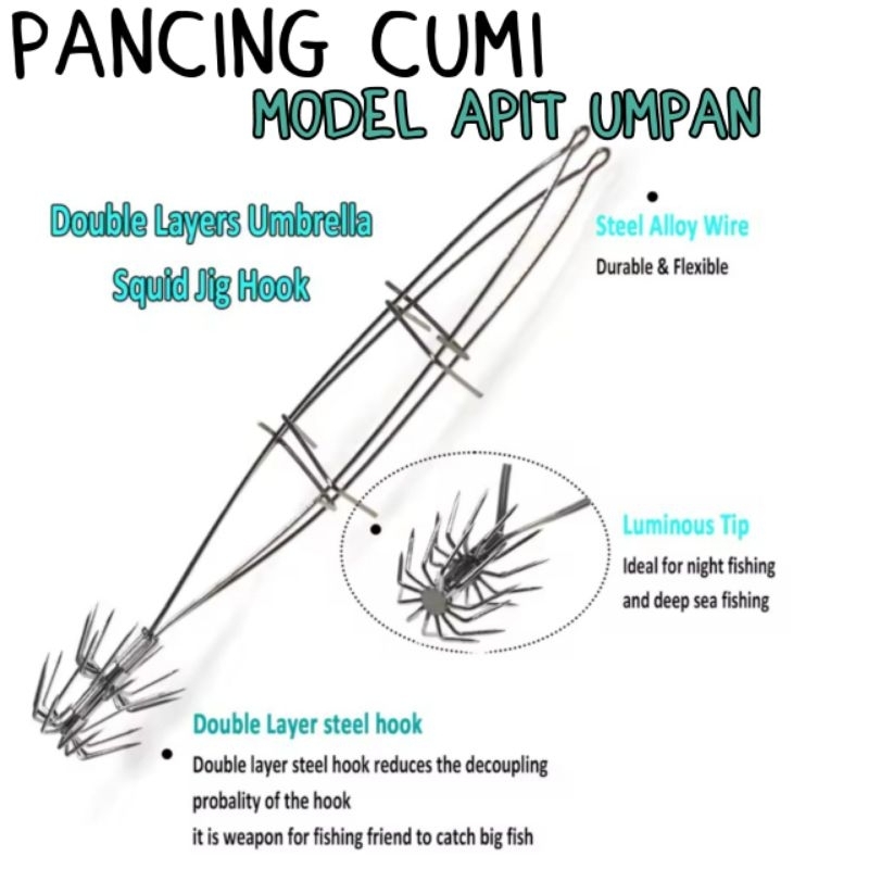 Squid Hook Umbrella Double Hook Pancing Cumi Gurita Sotong Umpan Ikan Model Kawat Apit Glow - KCMA01