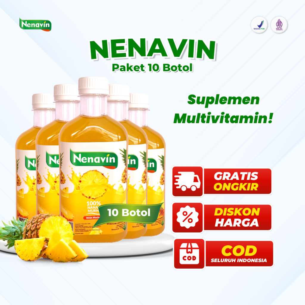 

NENAVIN - Cuka Nanas Asli 300ml Original 100% Cegah Diabetes dan Atasi Asam Urat Paket 10 Botol