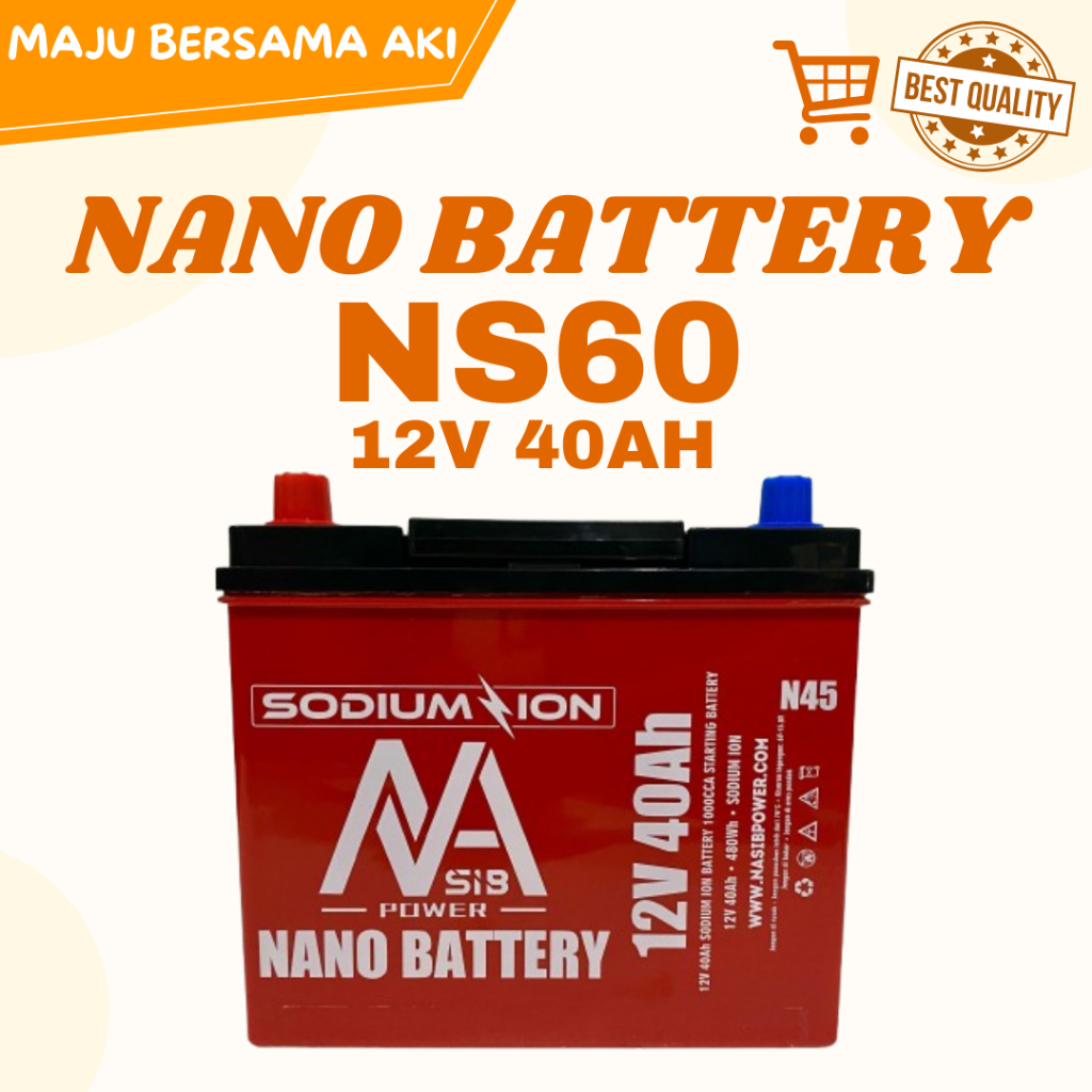 Aki mobil Toyota Rush, Hilux, Etios Valco Nano Battery NS60 Sodium Ion 40AH