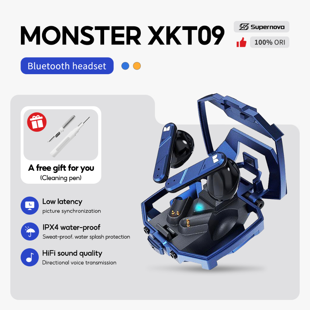 Monster XKT09 Wireless Bluetooth Earphone Earbuds Headset TWS Gaming HIFI Stereo