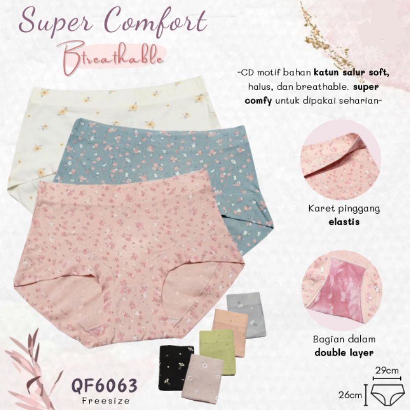 ISI 3PCS CD/ Celana Dalam Wanita Big Size Motif Salur Bunga Super Lembut Chelyne QF6063
