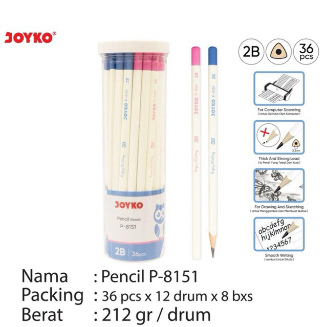 

( 1 pcs ) JOYKO P 8151 Pencil 2B terbaca di Komputer Ulangan / Sketch Drawing Pensil bentuk Segitiga P-8151 P8151