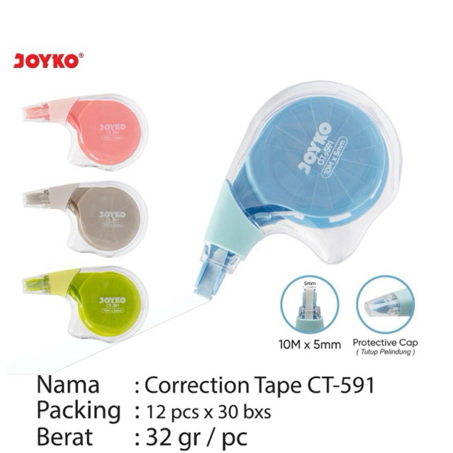 

( 1 pcs ) JOYKO CT591 Correction Tape 10 meter CT 591 / Pita Koreksi Tipx CT-591