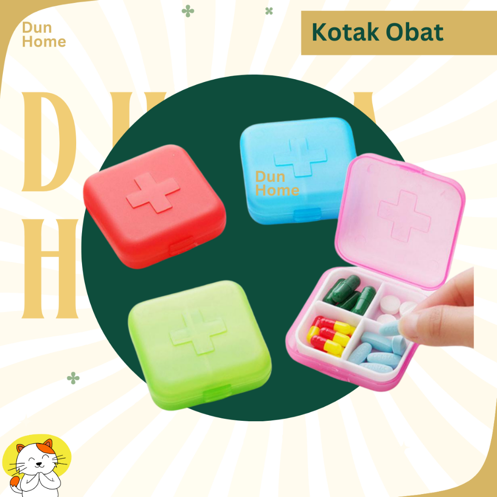 Tempat Wadah Kotak Box Obat Obat2an Mini Travel Harian Sekat 4 Medicine Box Storage Siang Malam Pil 