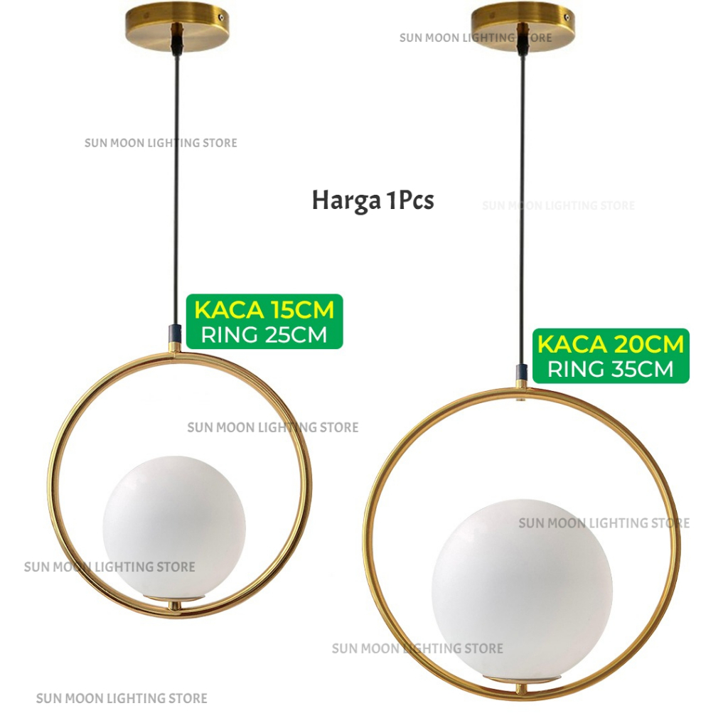 Lampu gantung gold ring 20cm 35cm kaca susu 15cm 20cm pendant lamp light bed side lighting