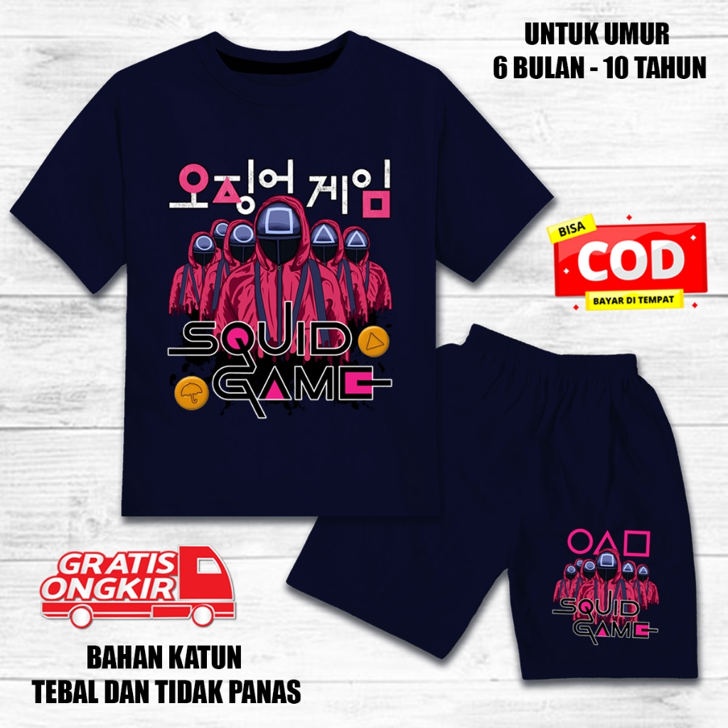 Setelan anak laki laki perempuan lengan pendek set baju kaos pendek anak squid game 2