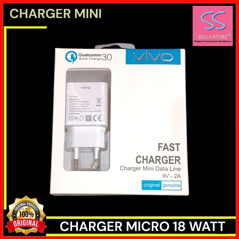 Charger Original VIVO V11 V3 Max X21 Y19 Z1 Pro V15 Micro USB Fast Charging 18 Watt