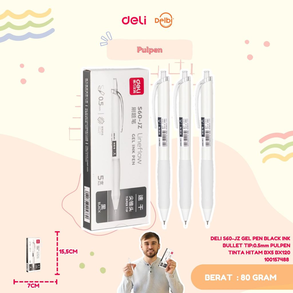 

DELI S60-JZ GEL PEN BLACK INK BULLET TIP:0.5mm PULPEN TINTA HITAM