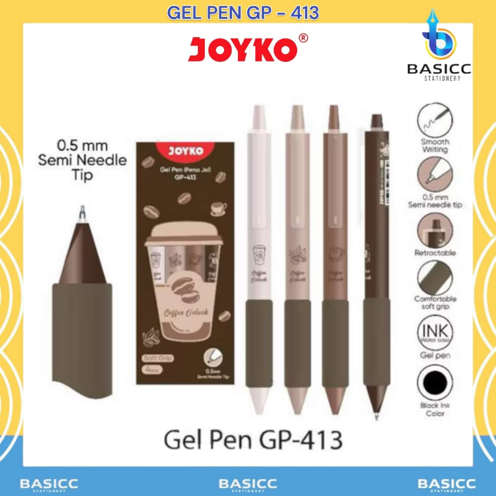 

Joyko Gel Pen Pena 0.5mm GP-413 Coffee O'clock | @1Ktk=4 Pulpen