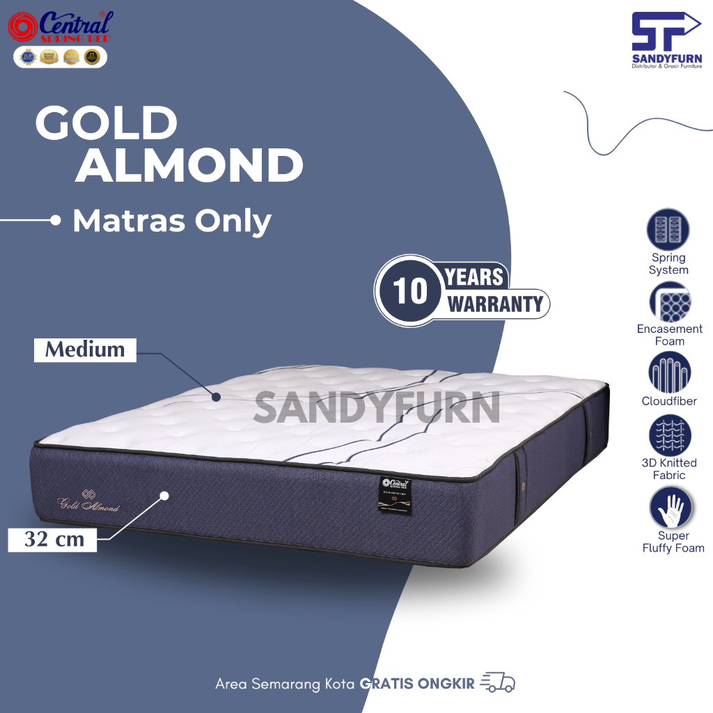 CENTRAL Spring Bed - Gold Almond - Semua Ukuran - Matras
